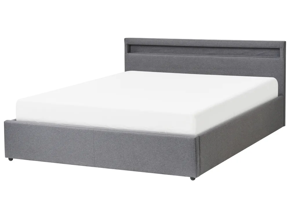 Bett mit Stauraum und LED-Beleuchtung ARMELLE Stoff Dunkelgrau 160 x 200 cm_992852