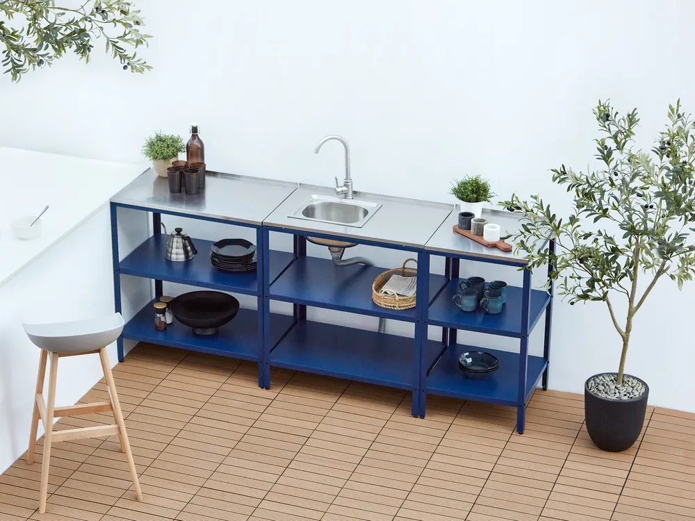 Outdoor-Küche 3er Set mit Spüle VILAMA Blau Metall