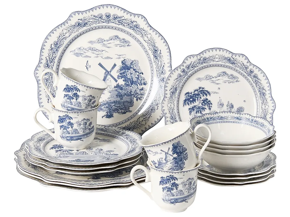 20-Piece Dinnerware Set BAY LEAF Porcelain White/Blue