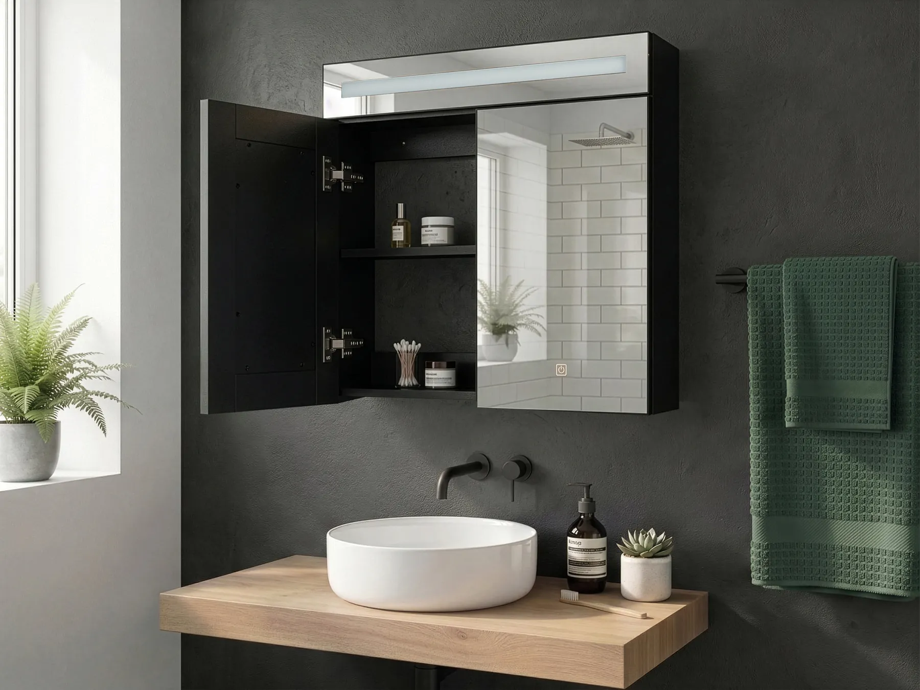 Bad-Spiegelschrank LED JARAMILLO 60 cm 60 cm Schwarz_905822
