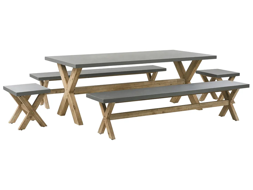Gartenmöbel Set mit Bänken und Hockern 8-Sitzer OLBIA Beton Grau