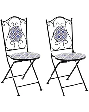 Gartenstuhl 2er Set SIPONTO klappbar Metall Weiß / Blau_1155764
