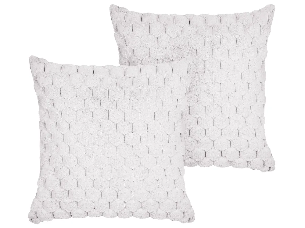 Dekokissen 2er Set PURSLANE 43 x 43 cm Webpelz Weiß Geometrisches Muster