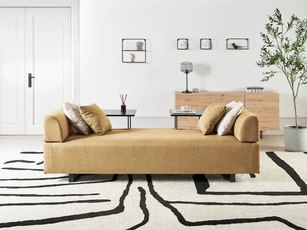 Sofa 3-Sitzer SOKNA mit Tischen Stoff Gelb_952842