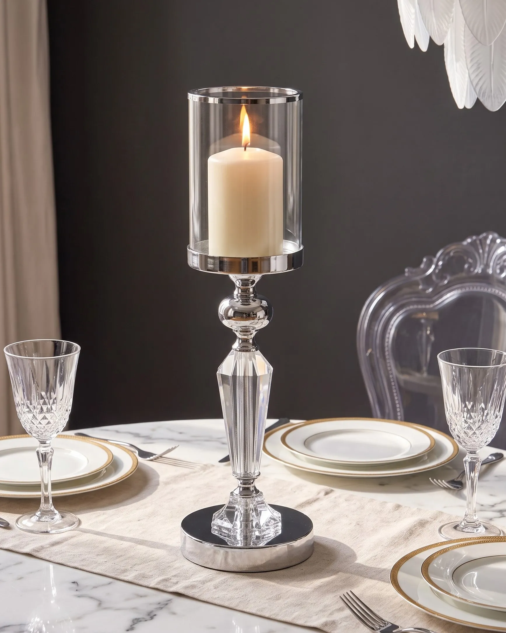 Kerzenständer BONAO 42 cm Glas Silber_723631