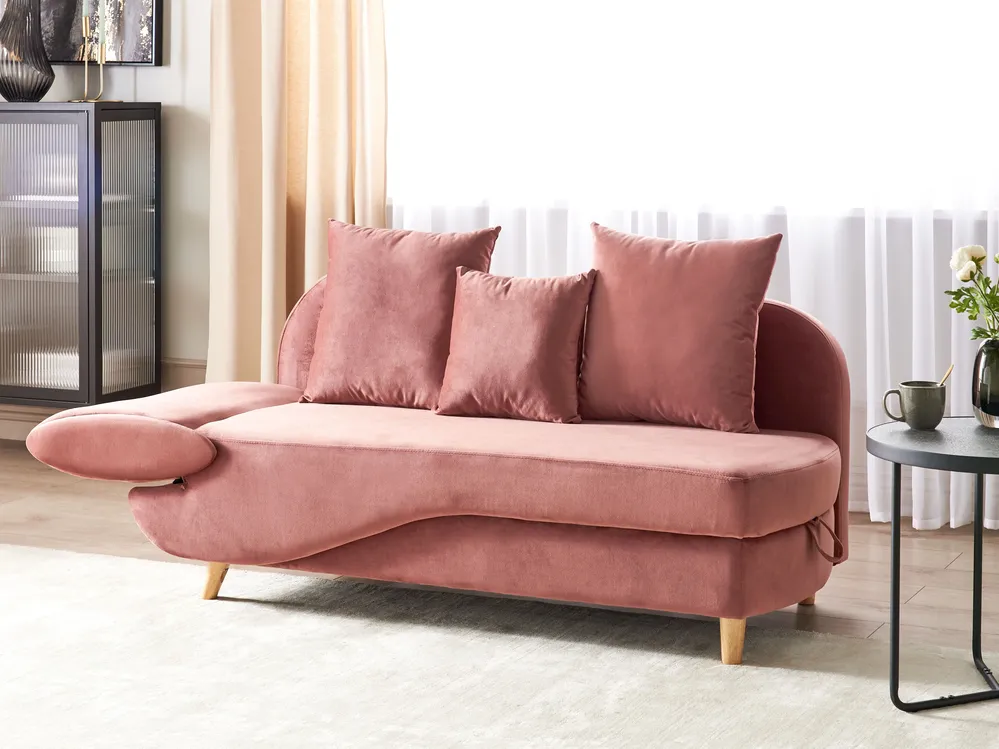 Linksseitige Chaiselongue MERI mit Stauraum Samtstoff Rosa_931639