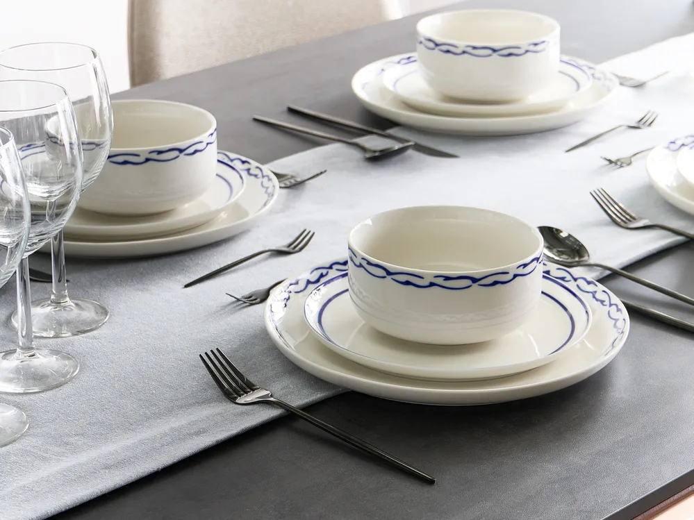 Tafelservice 24-teilig AMCHUR Porzellan Weiß / Blau_1063955