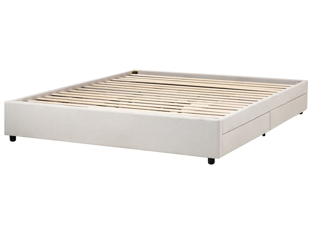 Bett mit Schubladen ohne Kopfteil PRADES Stoff Hellbeige 180 x 200 cm_996150