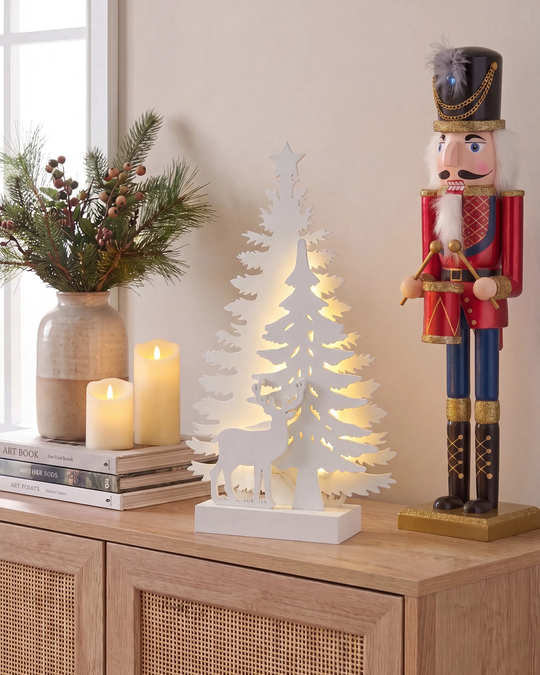 Weihnachtsdekoration LED FEMAN 36 cm Rentier Weihnachtsbaum Weiß_1020471