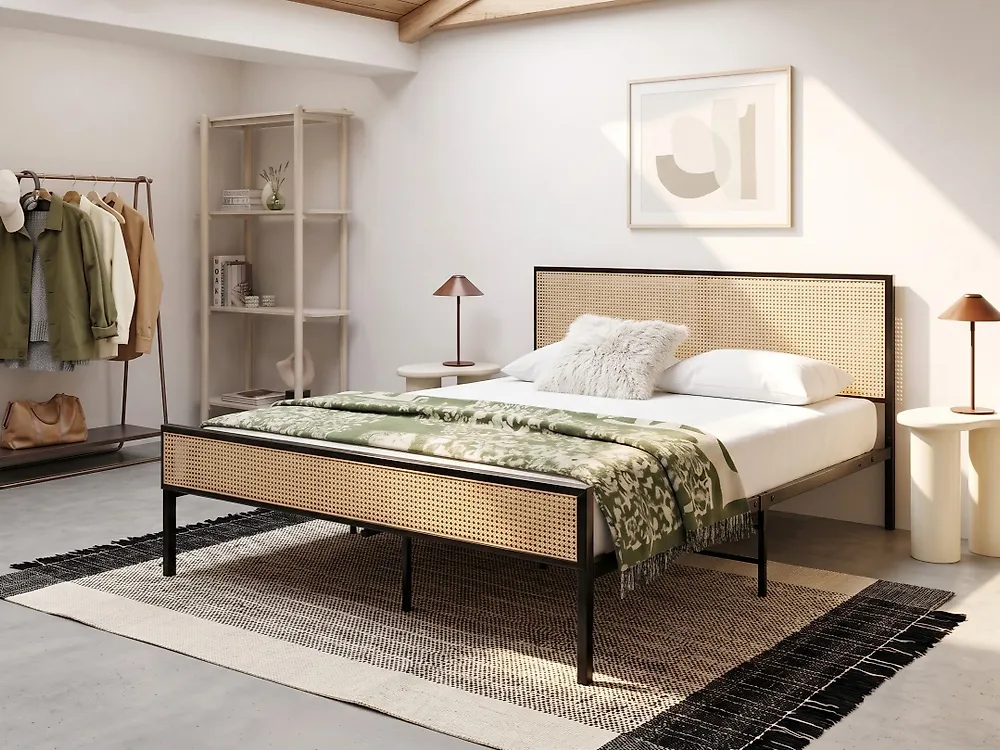 Bed PE rotan AVANTON 140 x 200 cm Zwart_1179040