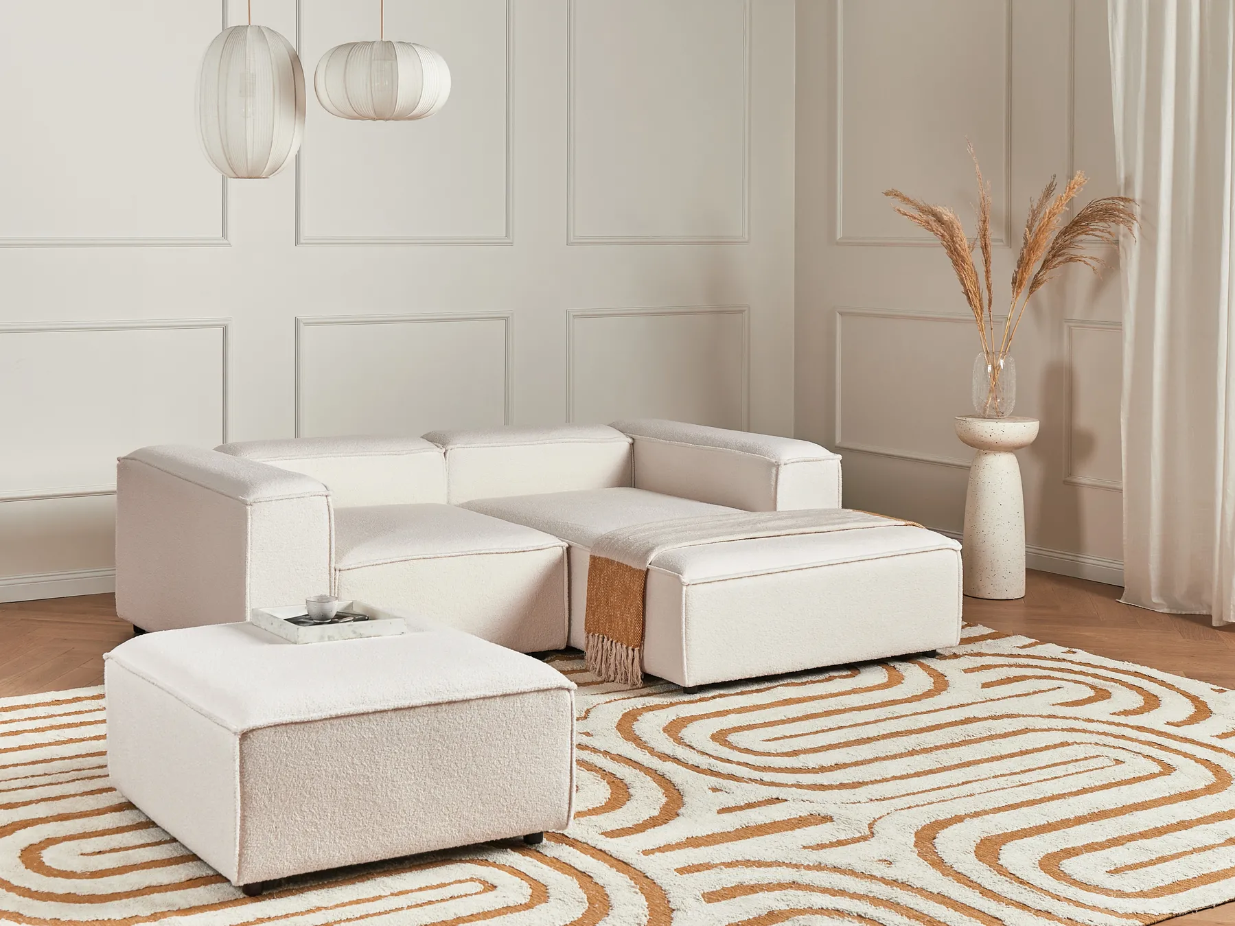 Modular Corner Sofa 2 Seater ARDAL with Ottoman Boucle Off-White Left Hand_908378