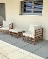 Garten Ottomane CERRETO Bambus Cremeweiß_953151