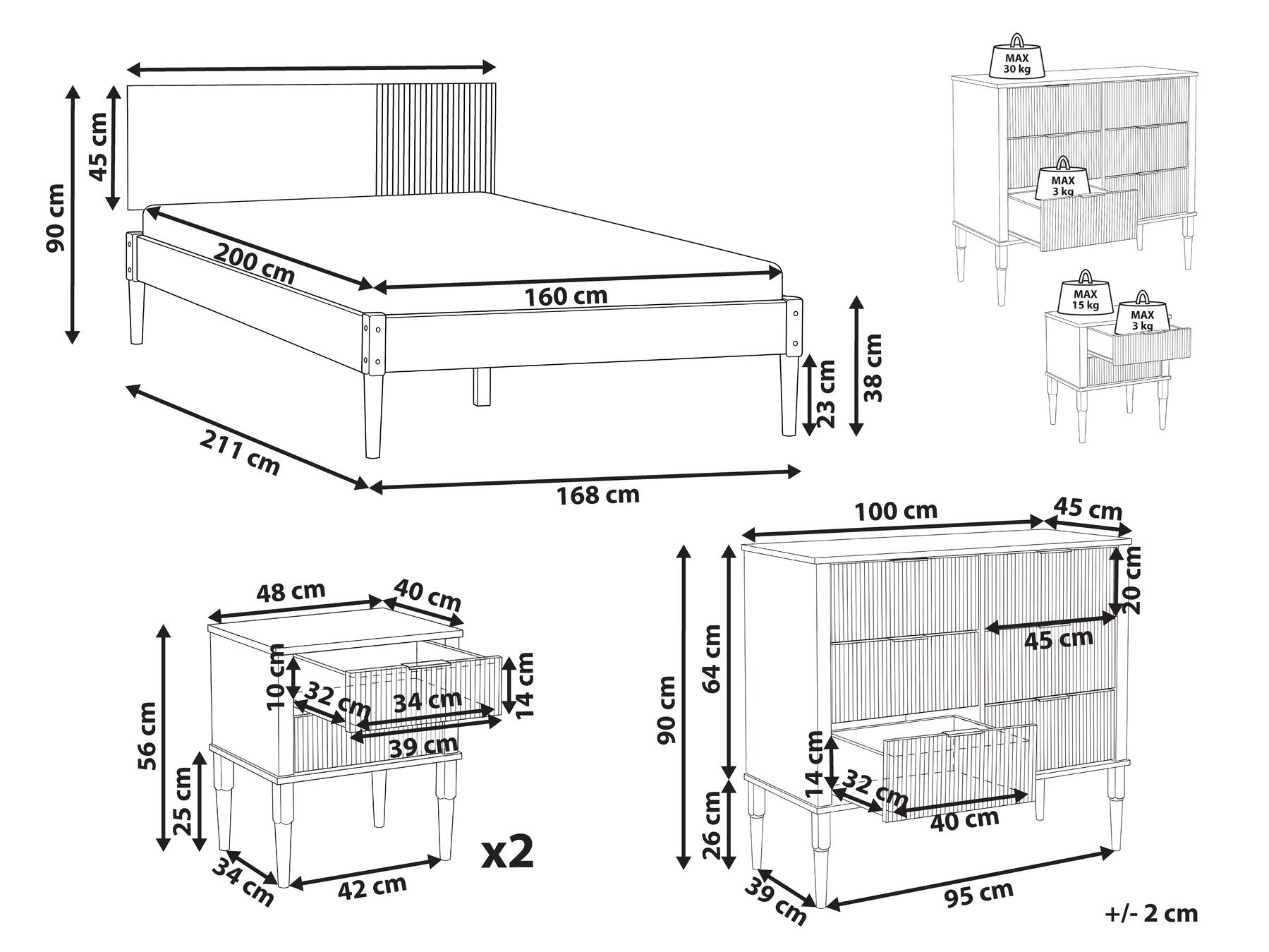 Schlafzimmer Set Kiefernholz FLAVIGNAC 160 x 200 cm Hellbraun_1118507