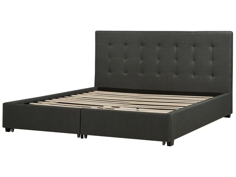 Bed with Storage Drawers LA ROCHELLE Fabric Dark Grey 180 x 200 cm (EU Super King)_744705