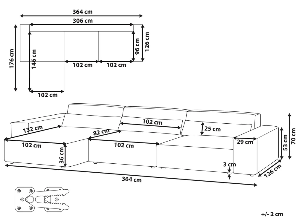 Modul Ecksofa 4-Sitzer HELLNAR Stoff Grau rechtsseitig_911945