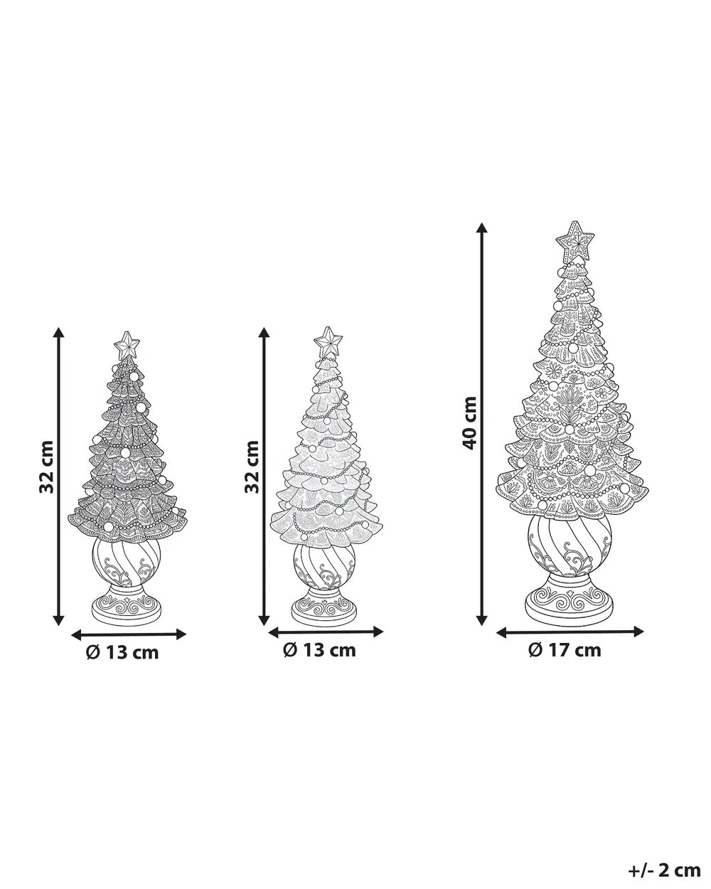 Set van 3 kerstdecoraties HITIS 32/32/40 cm Kerstboom Rood/wit_1175583