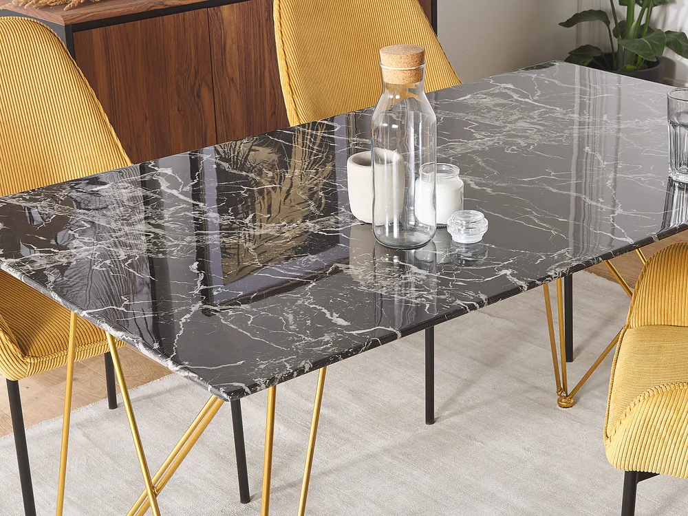Dining Table KENTON Black Marble 140 cm 80 cm Tempered Glass_785246