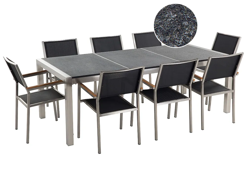 Gartenmöbel Set 8-Sitzer GROSSETO Dreifachplatte Granit geflammt Schwarz