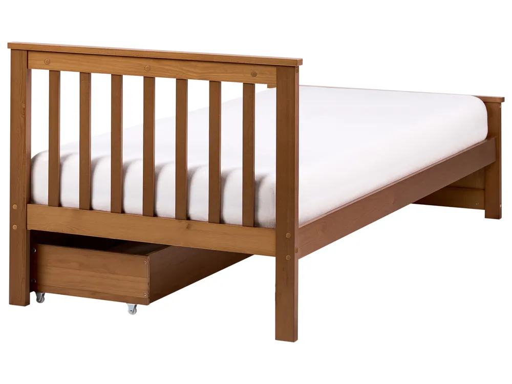 Bett mit 2 Schubladen OLENDON Kiefernholz Braun 90 x 200 cm_1068443