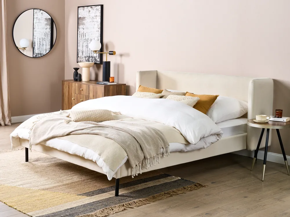 Bett mit Lattenrost Samtstoff ARETTE 160 x 200 cm Hellbeige