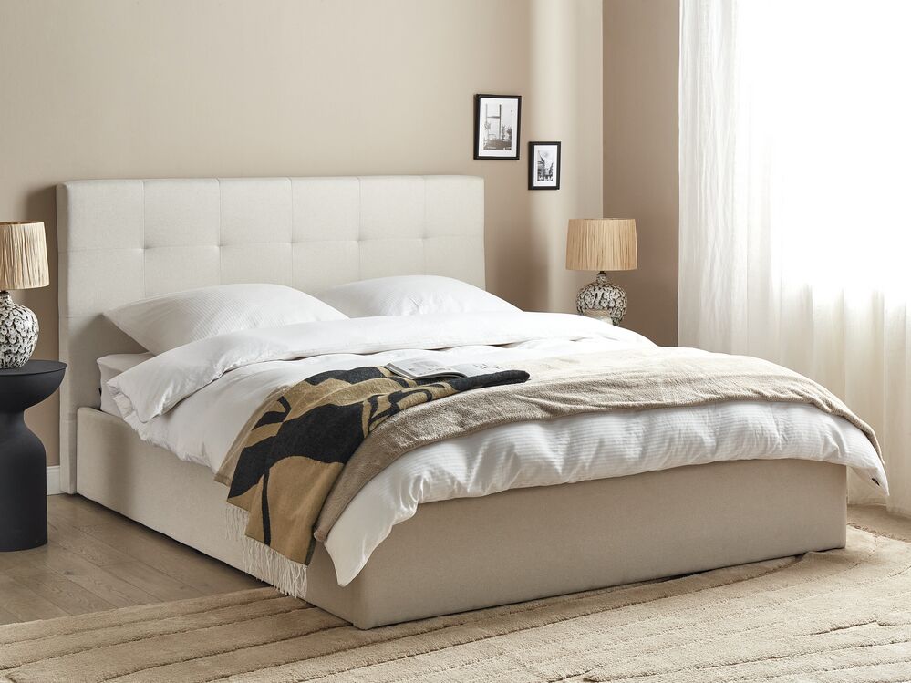 Ottoman Bed LORIENT Fabric Beige 160 x 200 cm (EU King Size)