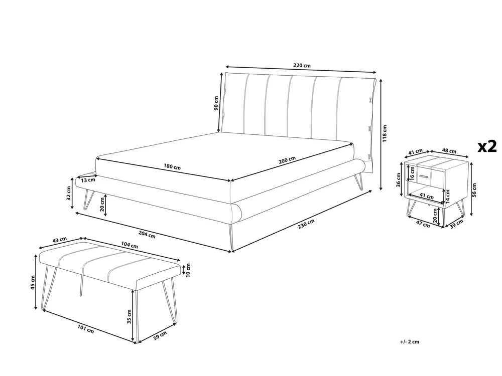 Schlafzimmer Set Kunstleder BETIN 180 x 200 cm Sandbeige_807957