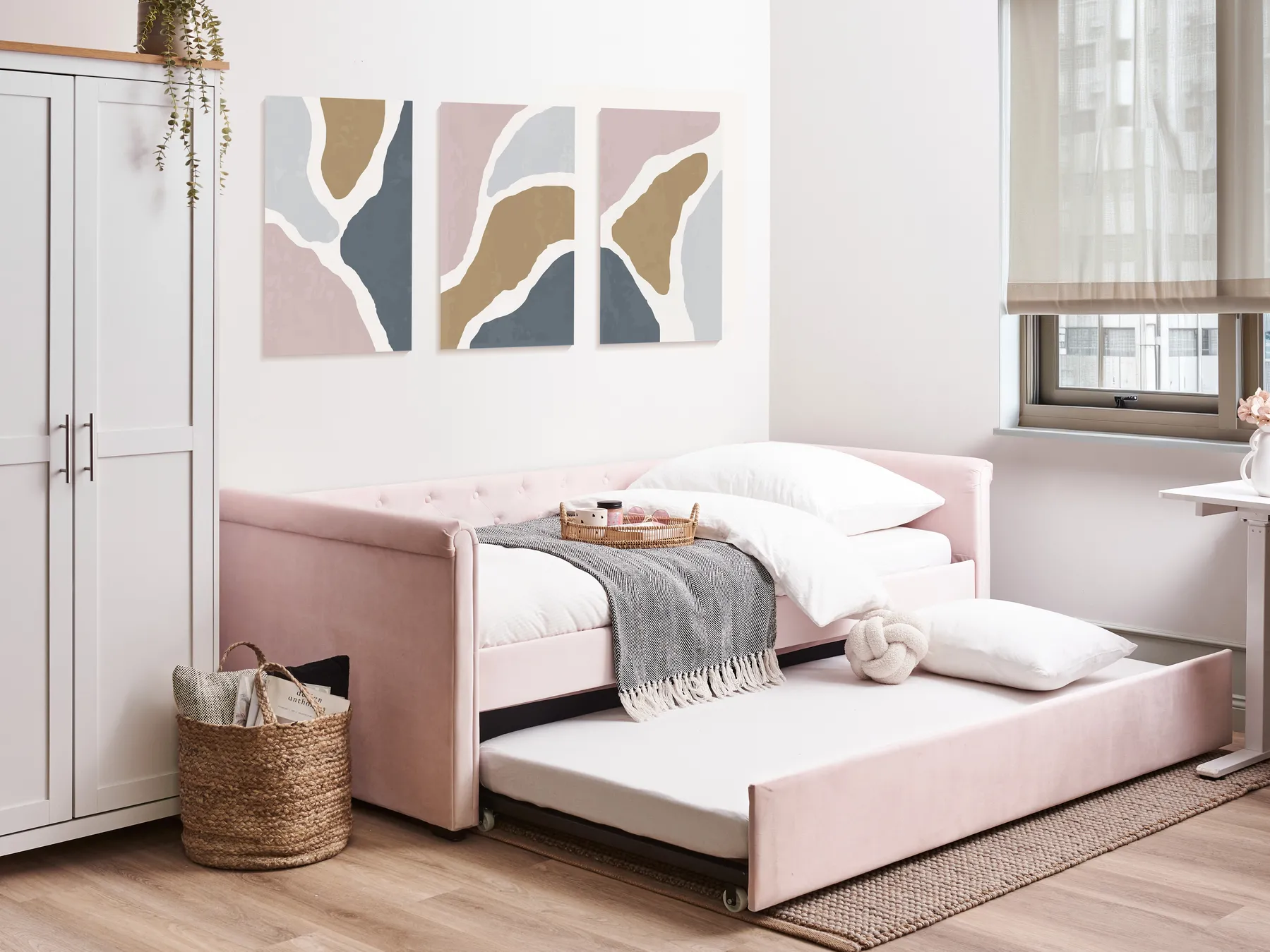Ausziehbett Samtstoff LIBOURNE 90 x 200 cm Pastellrosa_909773