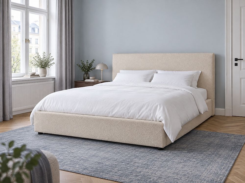 Bed Bouclé LAVAUR 160 x 200 cm Beige