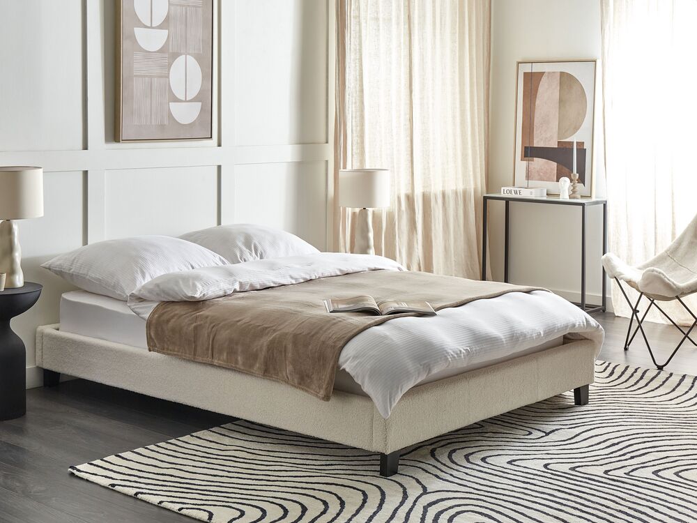 Bed without Headboard Boucle ROANNE 140 x 200 cm (EU Double) Light Beige