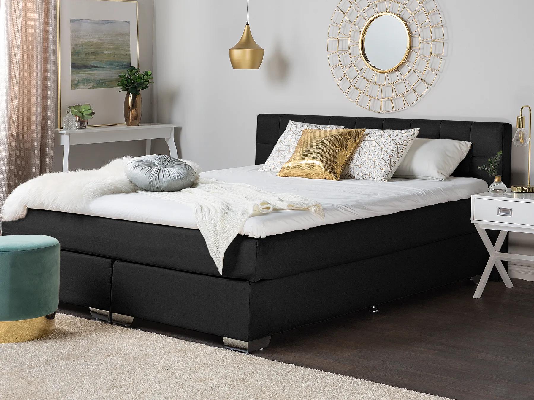 Boxspringbett Stoff ADMIRAL 140 x 200 cm Schwarz_728045