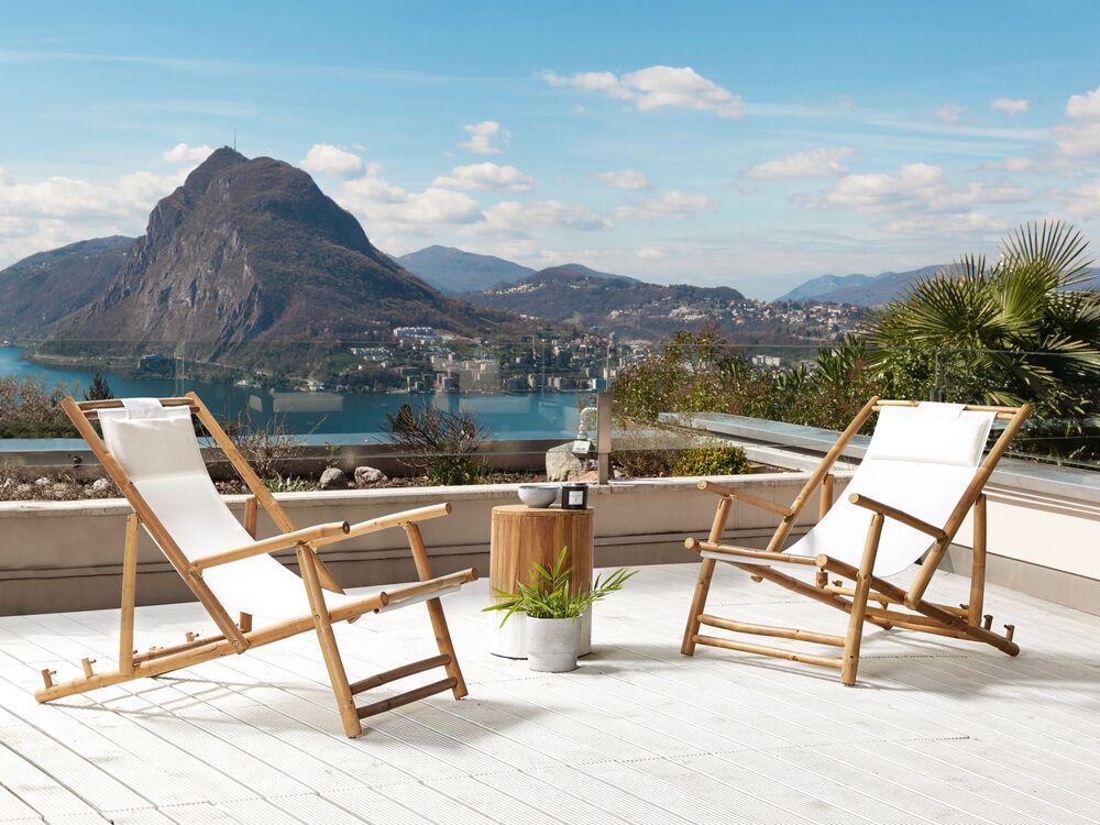Set of 2 Folding Deck Chairs ATRANI Bamboo Light Beige