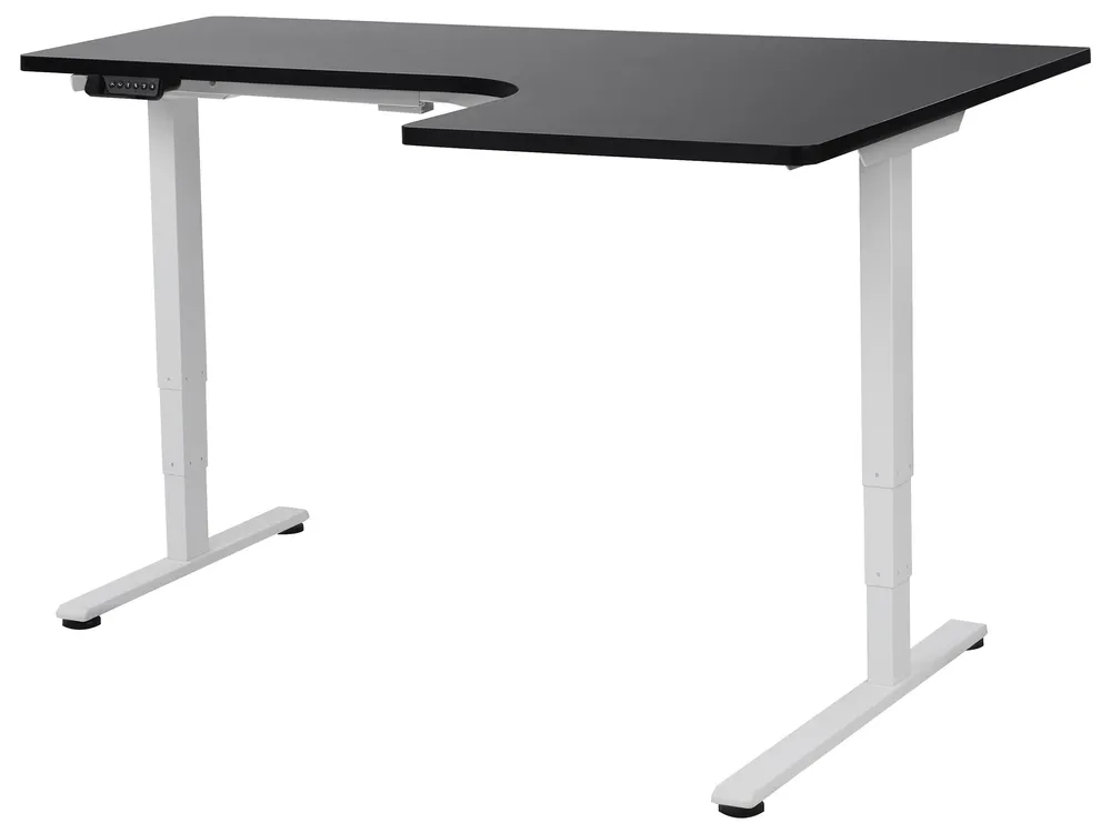 Eckschreibtisch elektrisch höhenverstellbar DESTINES 160 cm 109 cm Schwarz / Weiß rechtsseitig
