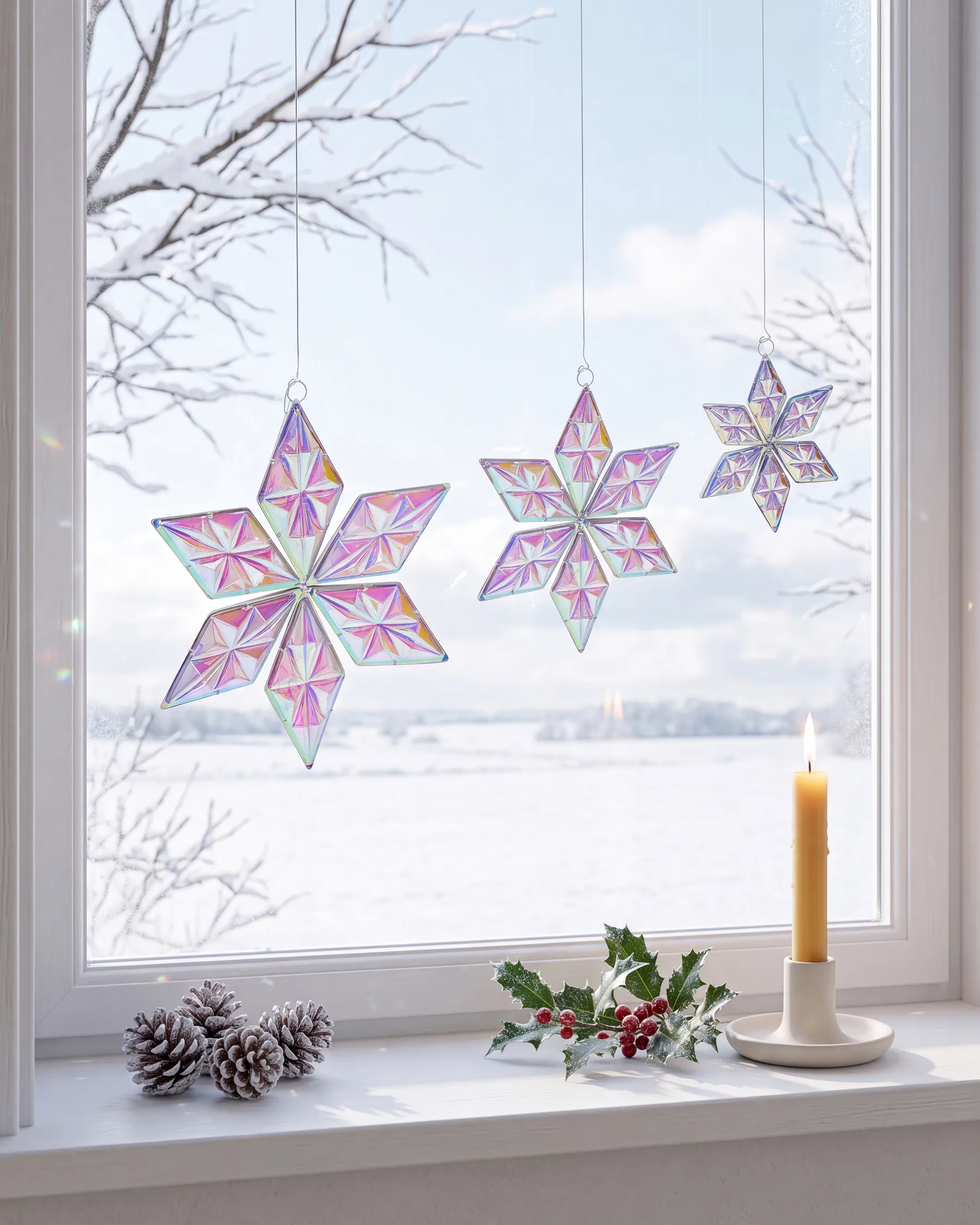 Set of 3 Hanging Decorations RENSJON 25/35/46 cm Star Multicolour_1018735