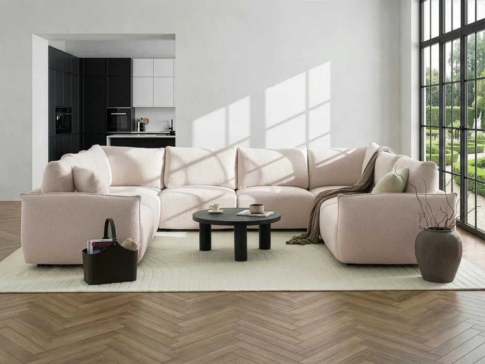U-förmiges Modulsofa 8-Sitzer MESNALI Bouclé Cremeweiß