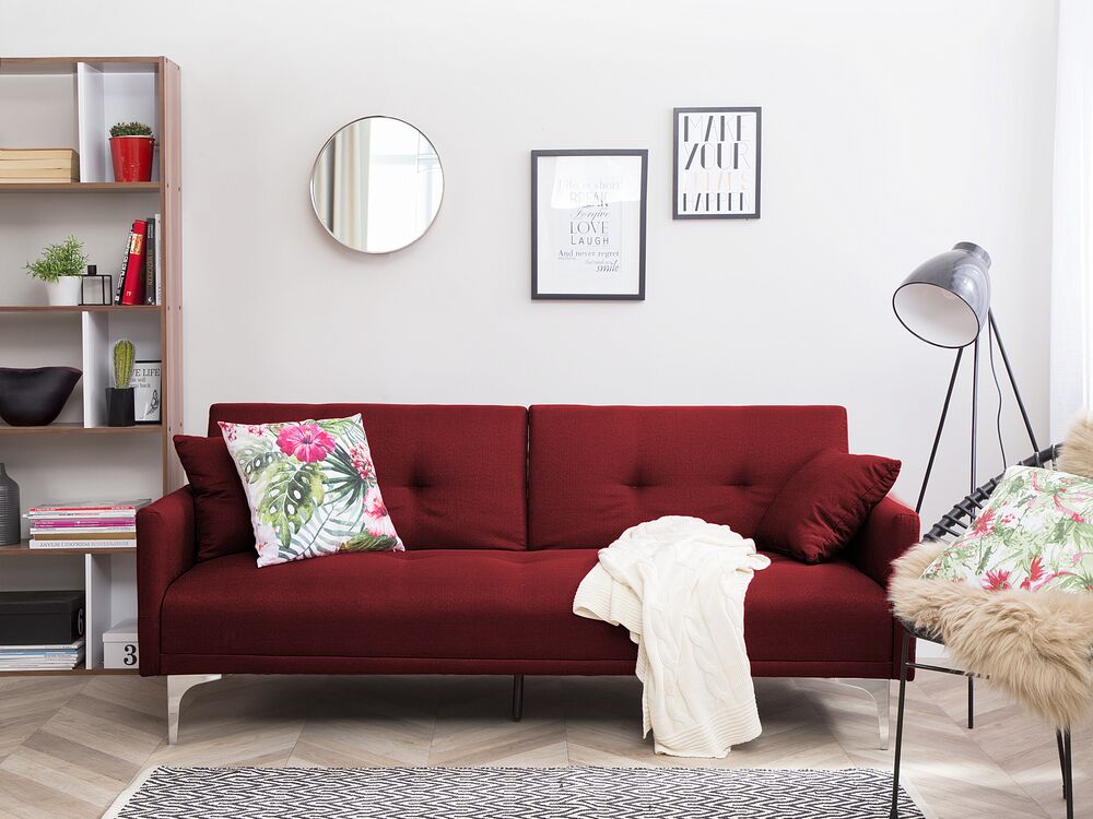 Sofa Bed 3 Seater LUCAN Fabric Dark Red