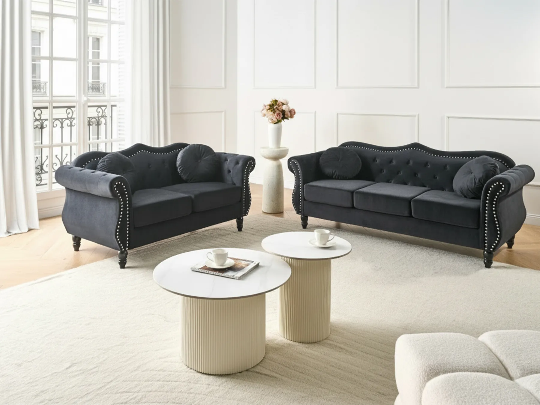 Living Room Set 5 Seater SKIEN Velvet Black_743286