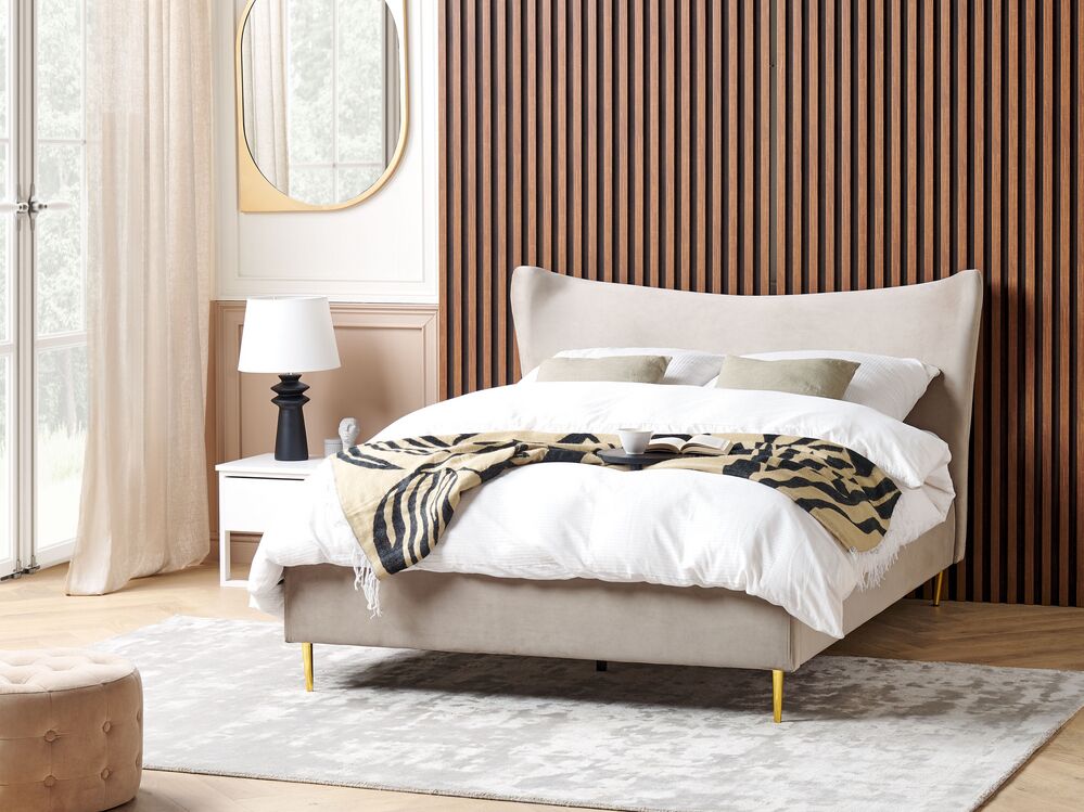 Bed Velvet CHALEIX 140 x 200 cm (EU Double) Taupe