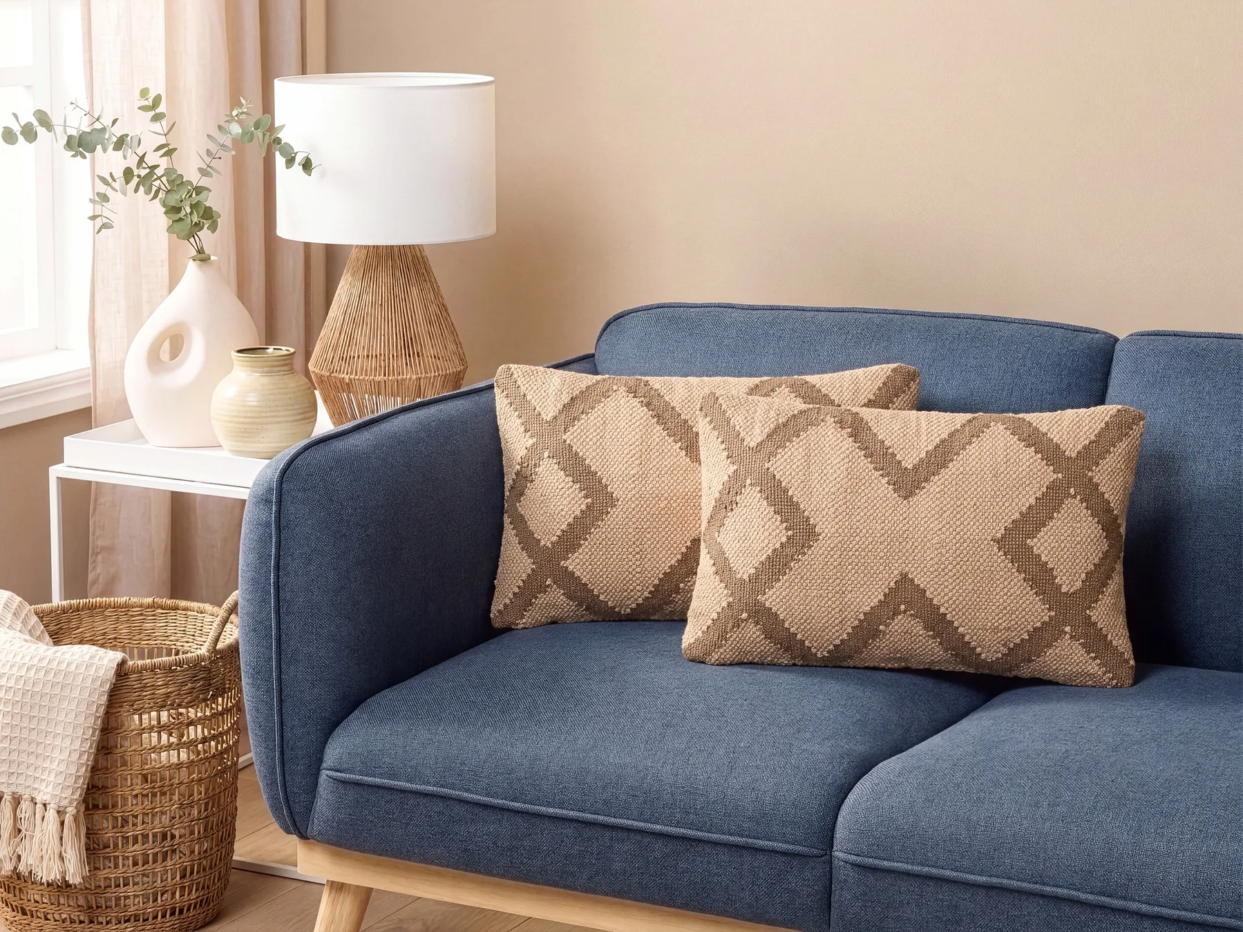 Dekokissen 2er Set GOPI 30 x 50 cm Jute Beige Geometrisches Muster_1124994