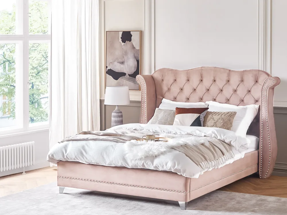 Bett mit Lattenrost Samtstoff AYETTE 180 x 200 cm Pastellrosa