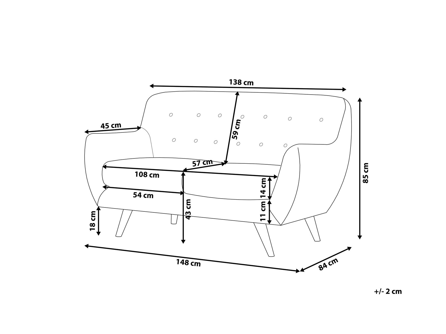 Sofa 2-Sitzer BODO Samtstoff Grau_772116