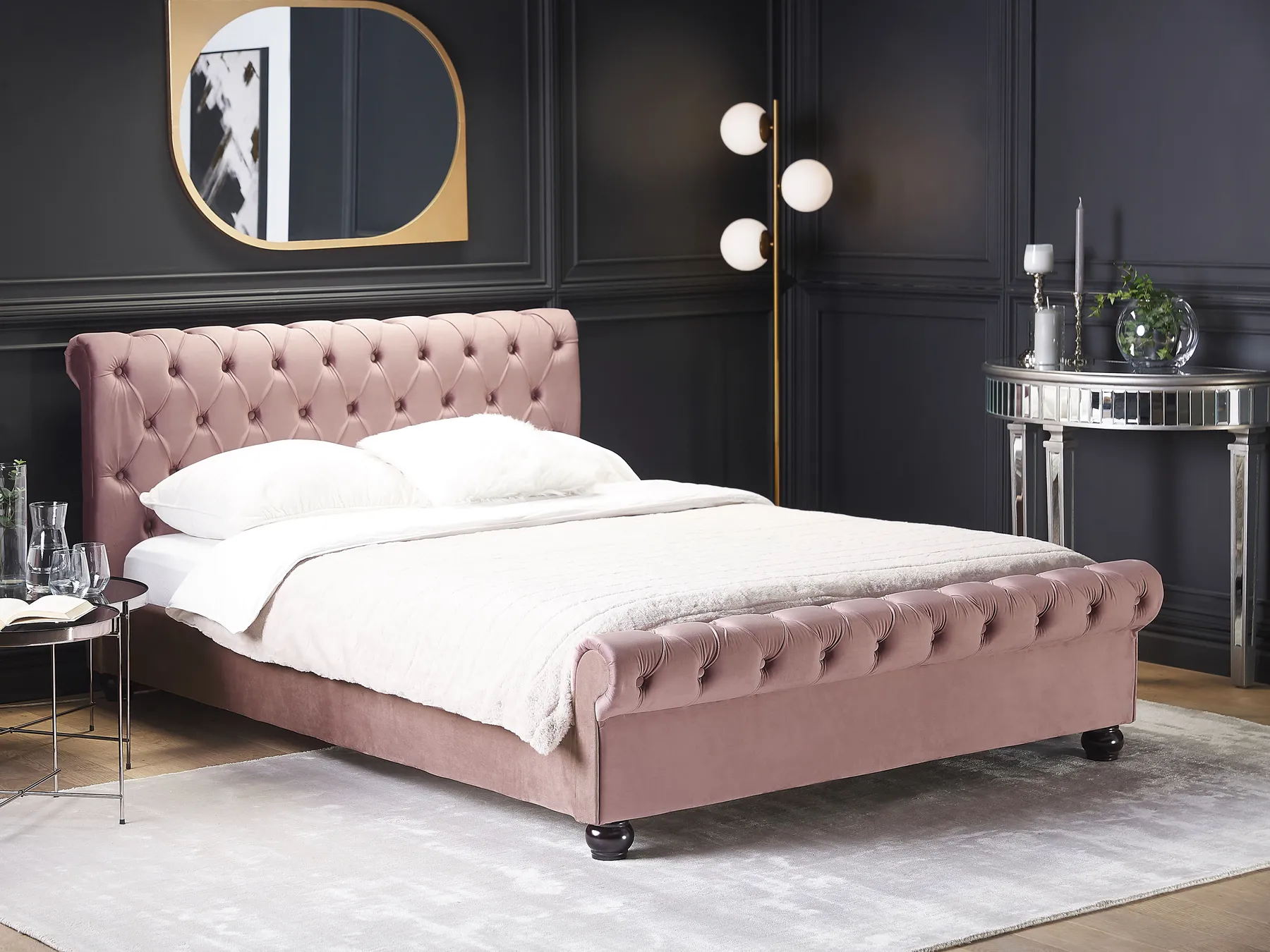 Bed Velvet AVALLON 160 x 200 cm (EU King Size) Pink_694423