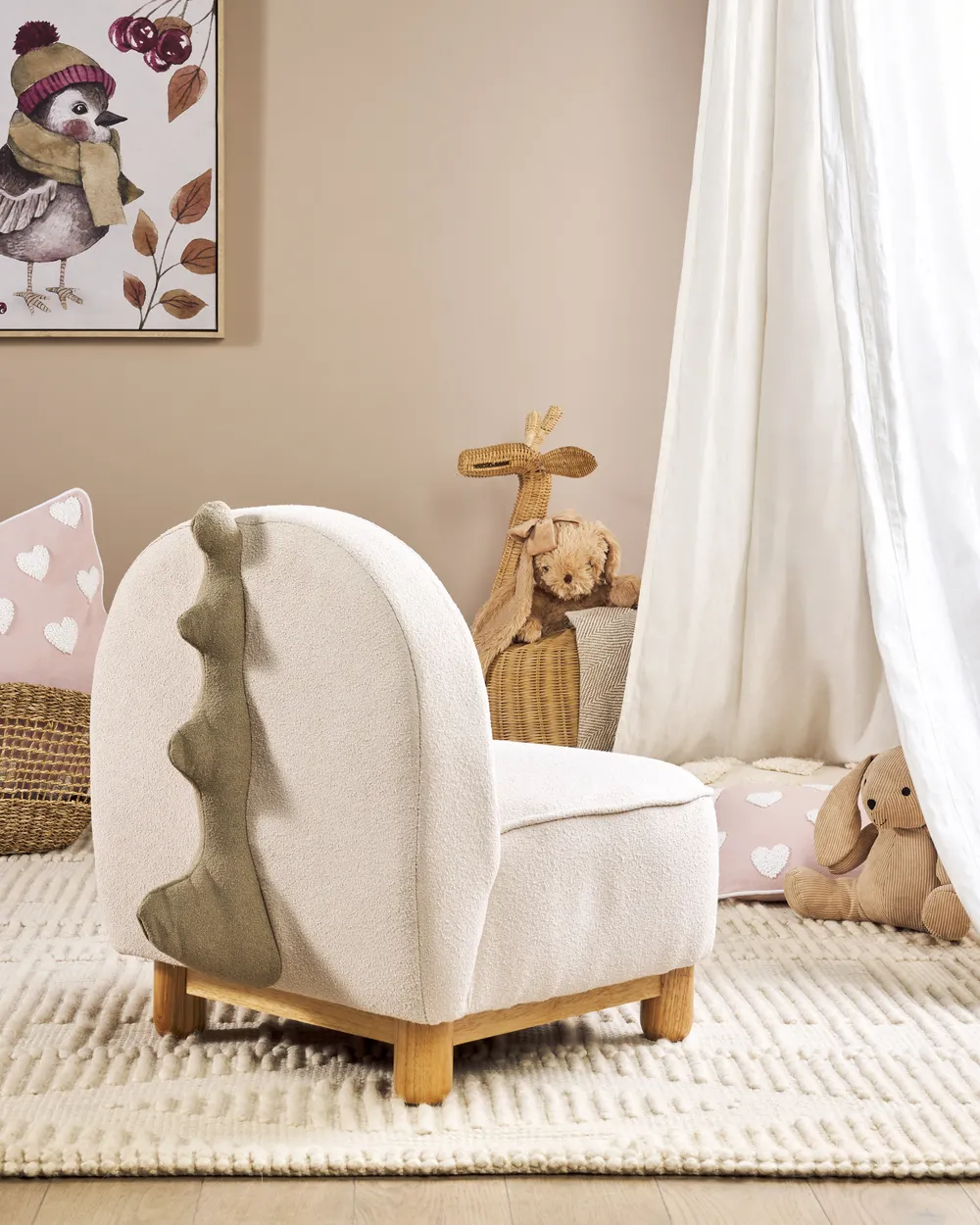 Kindersessel Dinosaurier FABORG Stoff Hellbeige_886917