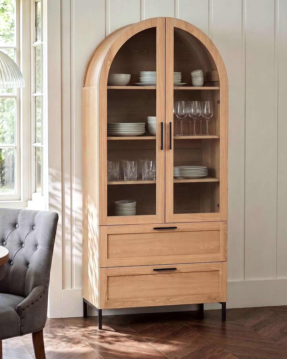 Vitrine mit Glastüren LACHINE 80 cm Hellbraun