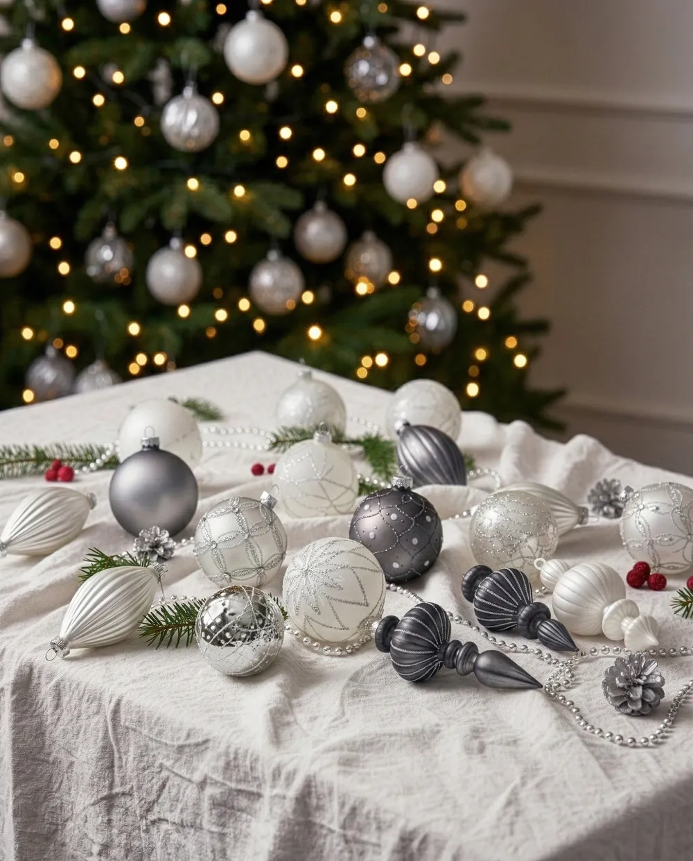 Weihnachtskugel 35er Set FROSTFALL Glas Grau