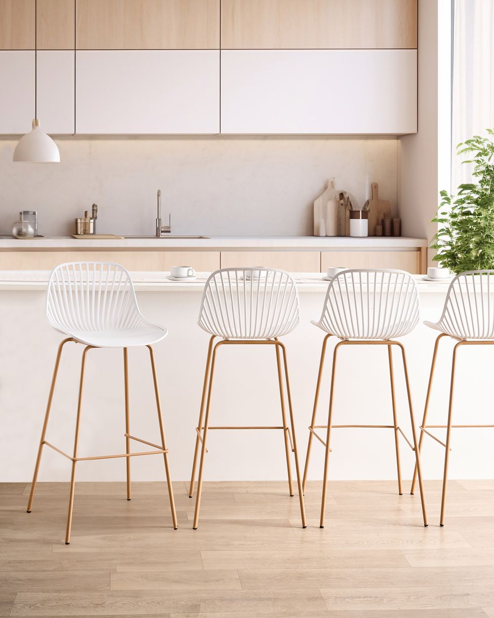Set van 4 barstoelen KLEVE Wit