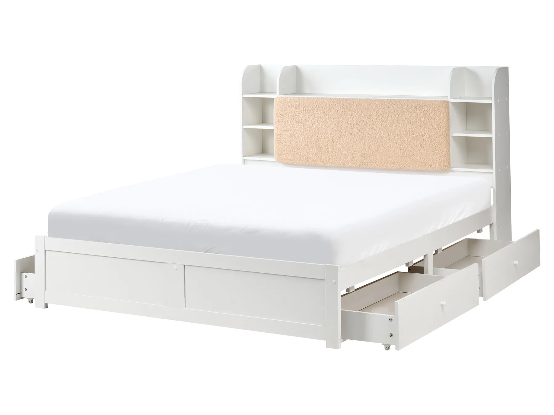 Bed with Storage Drawers BIZOU White 160 x 200 cm (EU King Size)_1033129