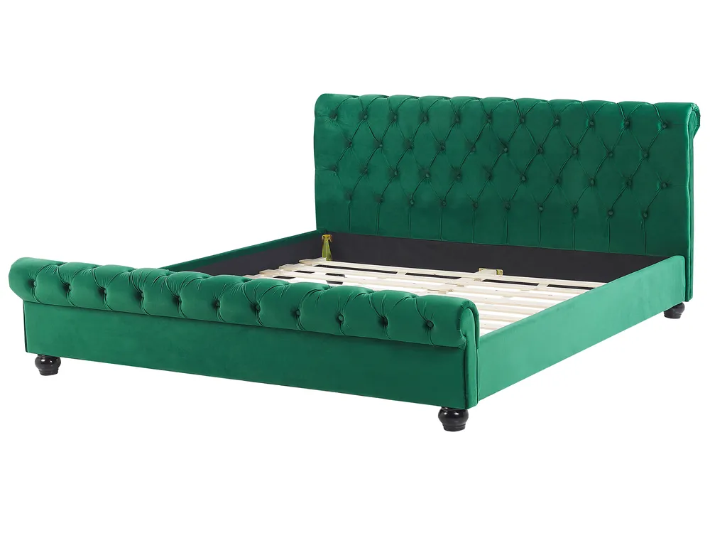 Bett mit Lattenrost Samtstoff AVALLON 180 x 200 cm Smaragdgrün_729218
