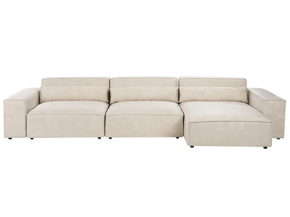 Modul Ecksofa 4-Sitzer HELLNAR Samtstoff Hellbeige linksseitig