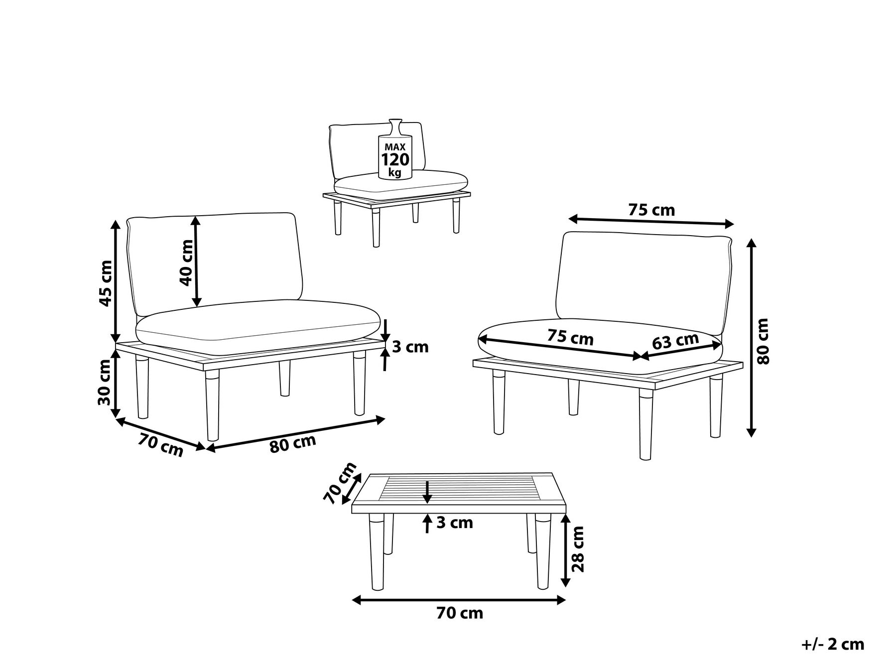 Lounge Set mit Tisch 2-Sitzer FRASCATI modular zertifiziertes Akazienholz Olivgrün_919585