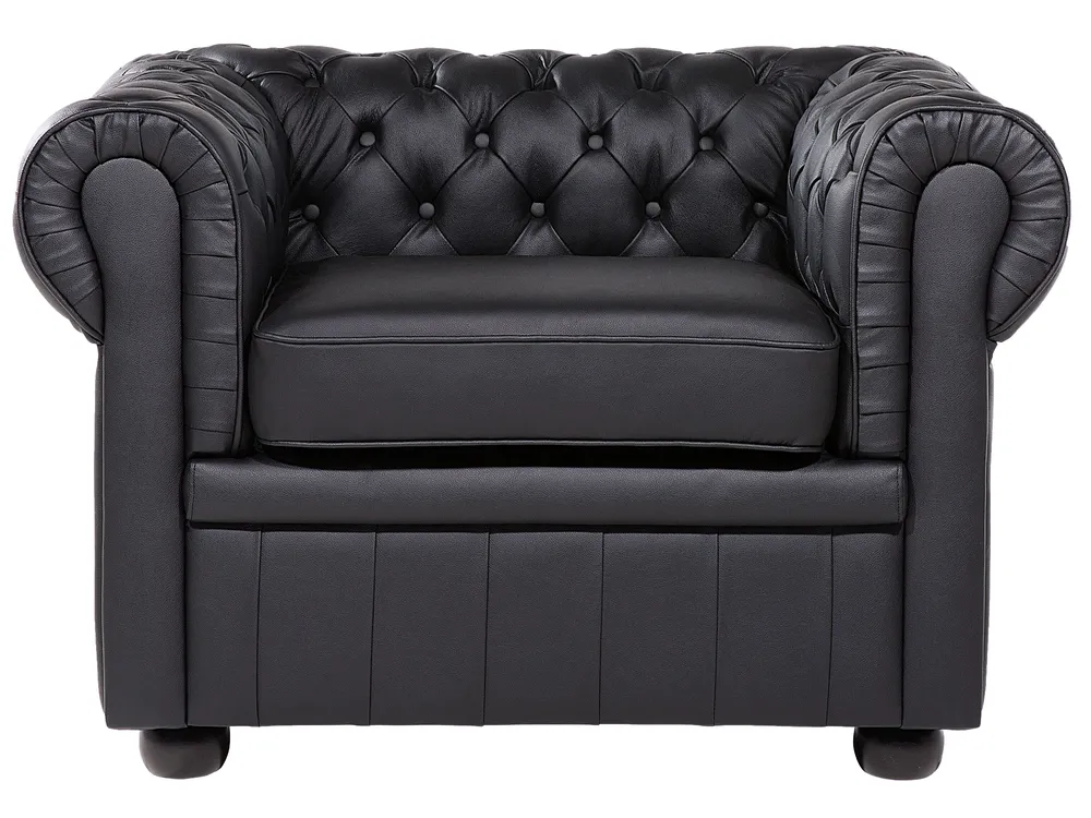 Living Room Set 4 Seater CHESTERFIELD Leather Black_769420